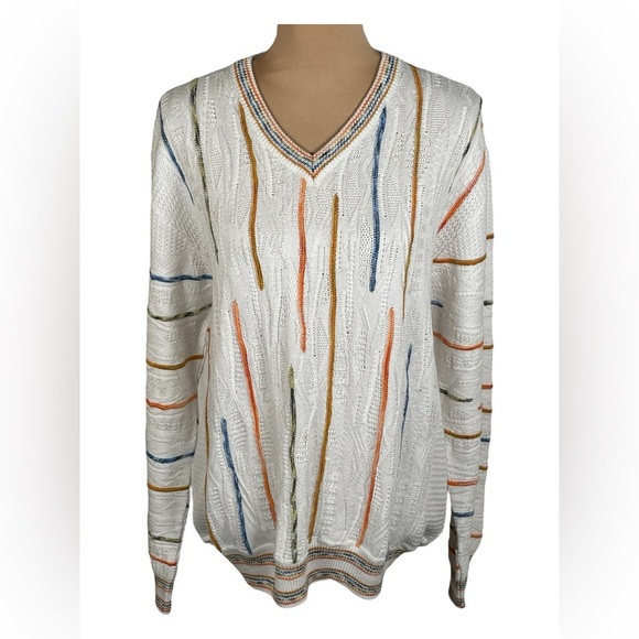 Montechiaro Multicolor Knit Striped V-Neck Men’s Sweater Large - Picture 1 of 9